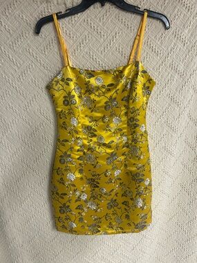 by the way. Yellow Floral Satin Mini Slip Dress
